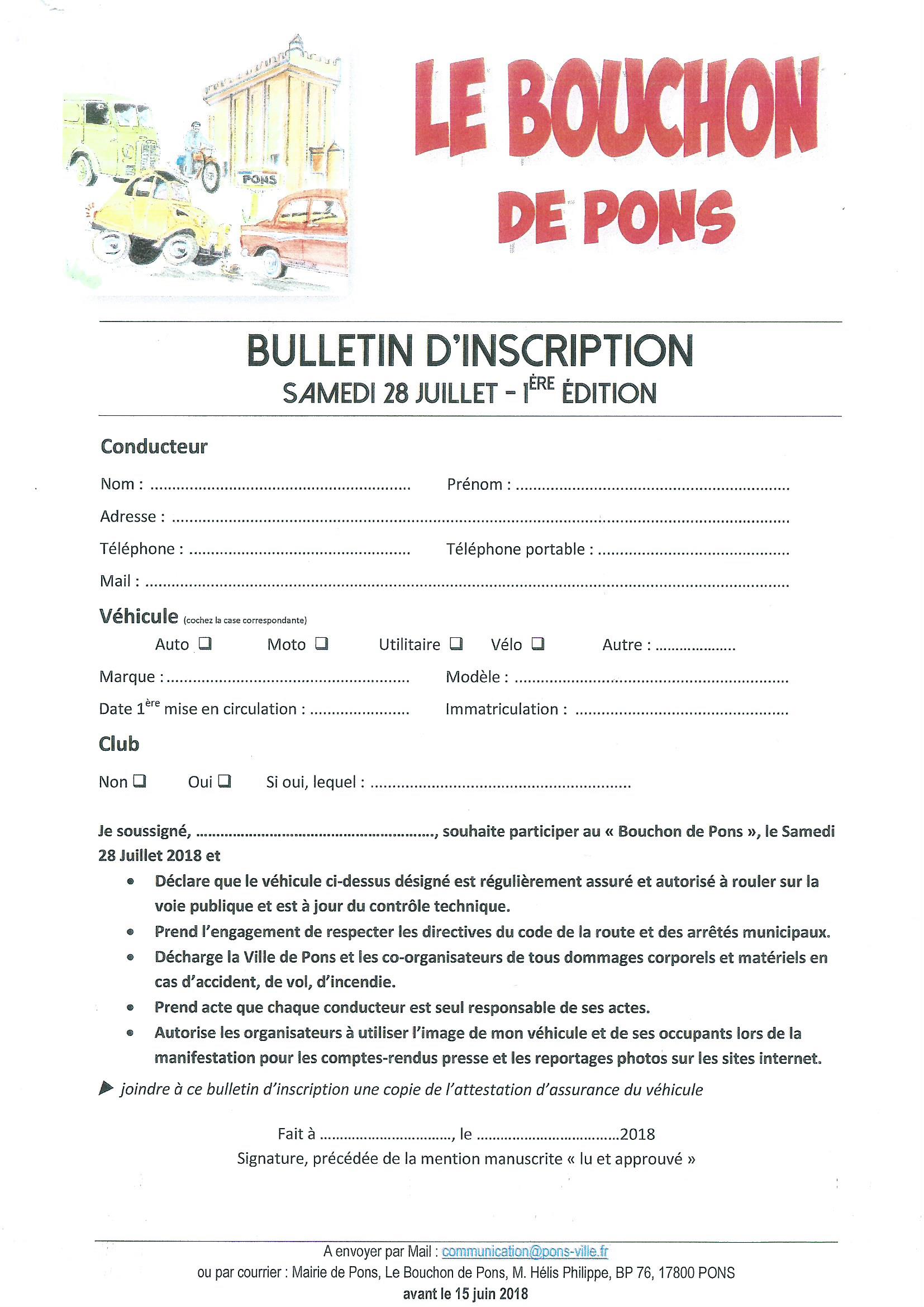 Le Bouchon de Pons - Juillet 2018 - bulletin inscription
