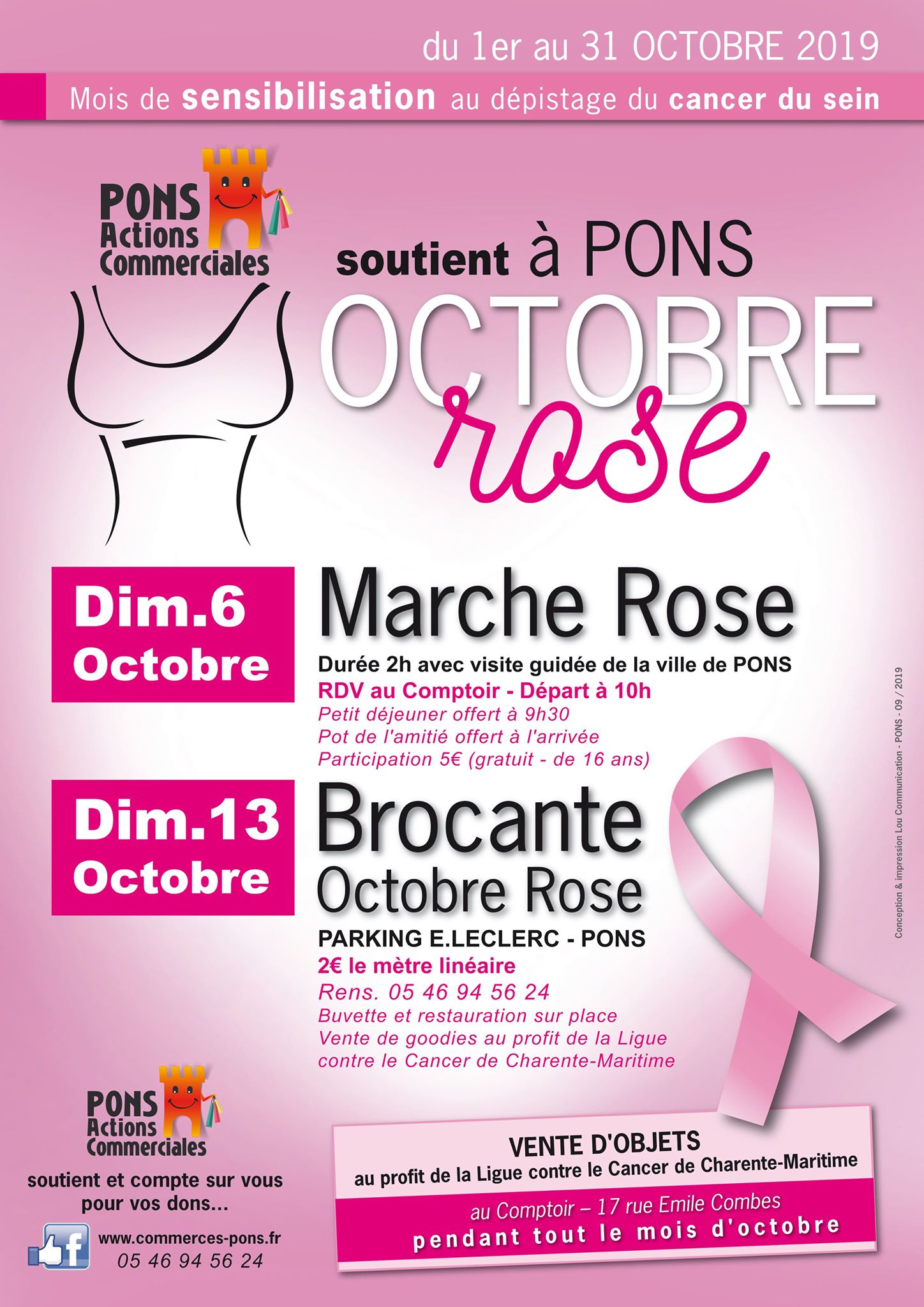 Octobre rose - Pons Actions Commerciales - Marche rose - Brocante